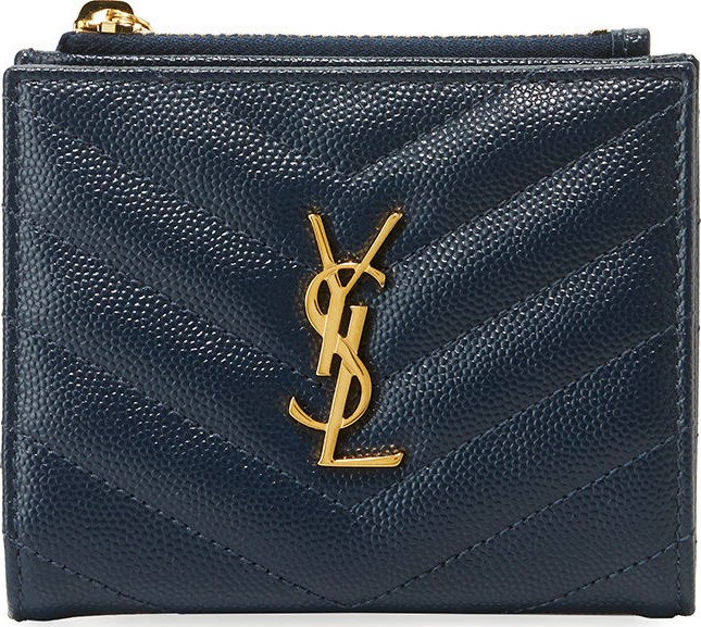 Saint Laurent Monogram YSL Quilted Grain Leather Zip Card Case