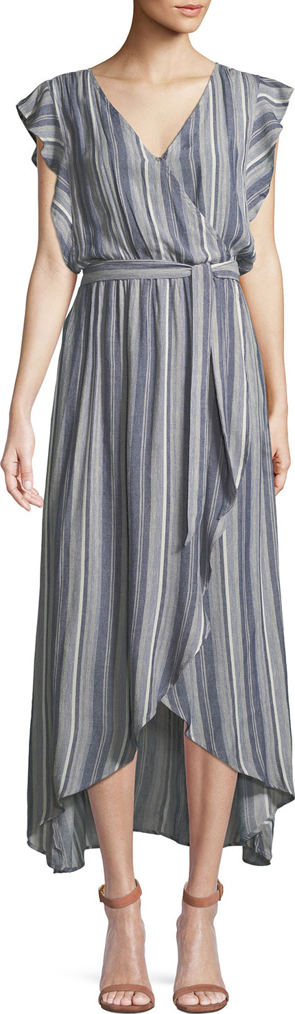 Splendid Striped Tulip-Sleeve Chambray Maxi Dress