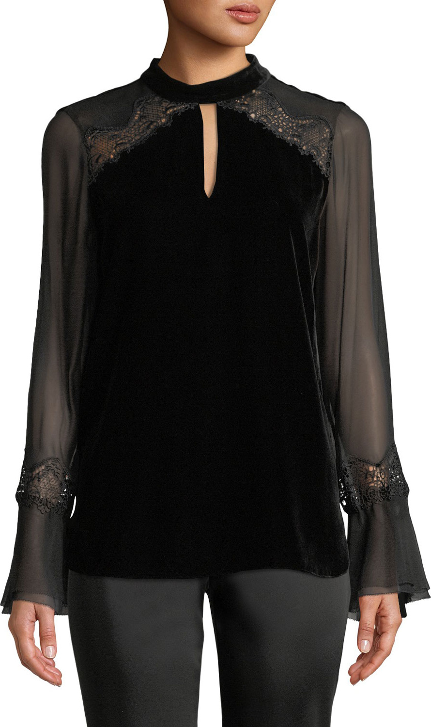 Elie Tahari Men's Petunia Chiffon-Sleeve Velvet Blouse