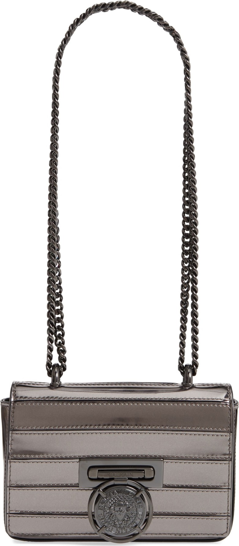 Balmain Baby Box Mariniere Mirrored Calfskin Leather Shoulder Bag