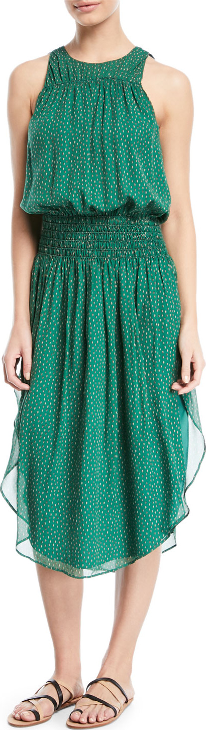 HALSTON HERITAGE Printed Silk Ruched Sleeveless Dress