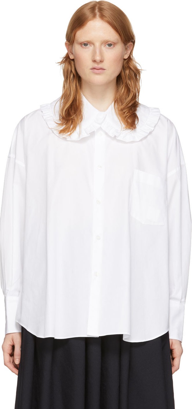 Comme Des Garçons Girl White Peter Pan Collar Ruffle Shirt