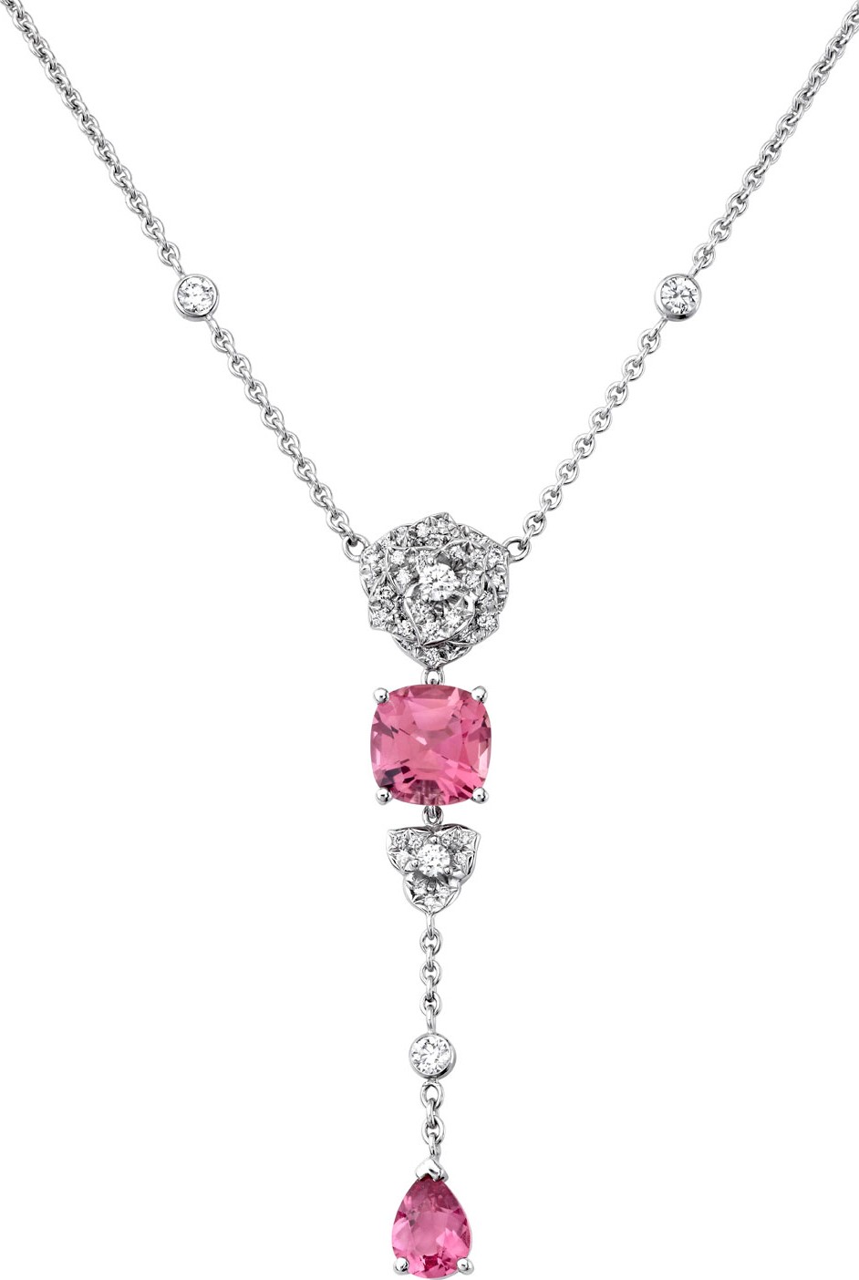 Piaget Pink Tourmaline & Diamond Rose Y-Drop Necklace