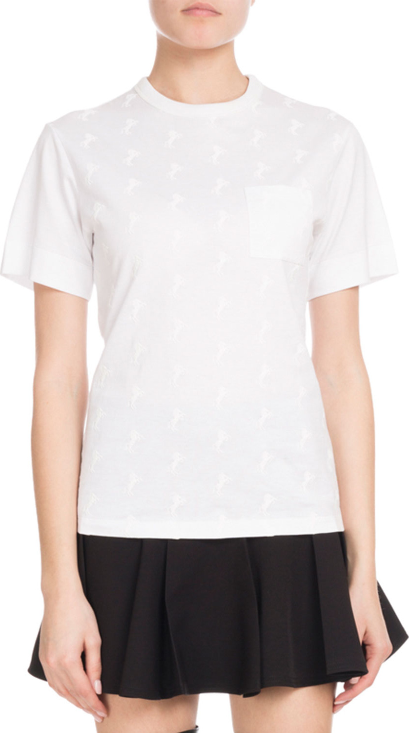 Chloe Crewneck Short-Sleeve Horse-Print Cotton Jersey T-Shirt w/ Pocket
