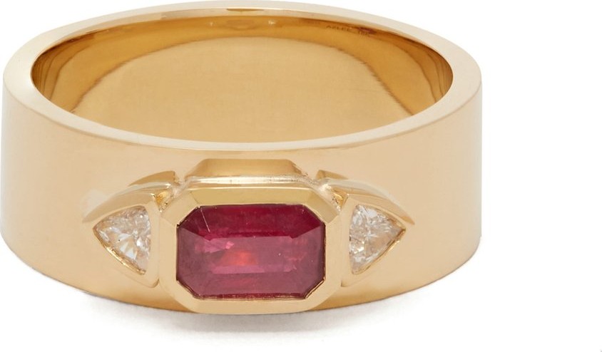 Azlee 18kt gold diamond & ruby ring
