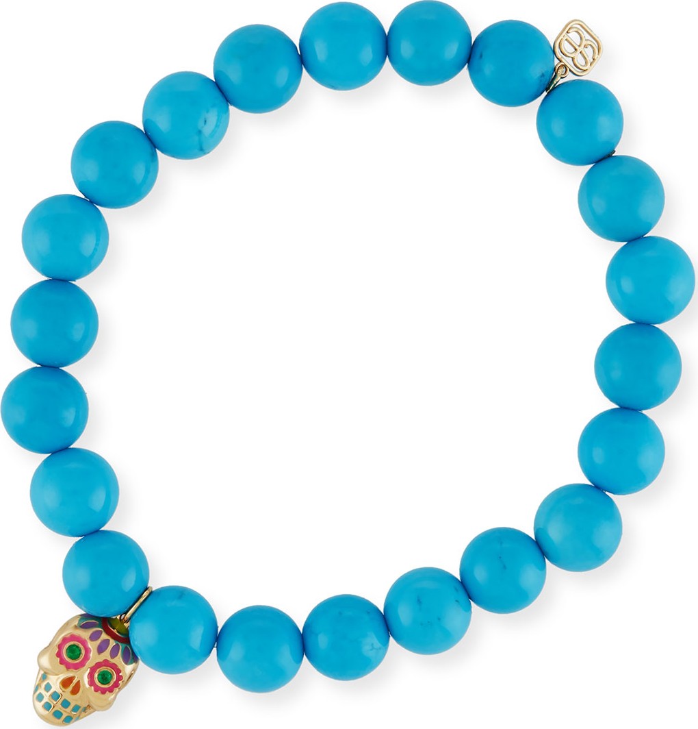 Sydney Evan Beaded Turquoise Bracelet with Sugar Skull Charm