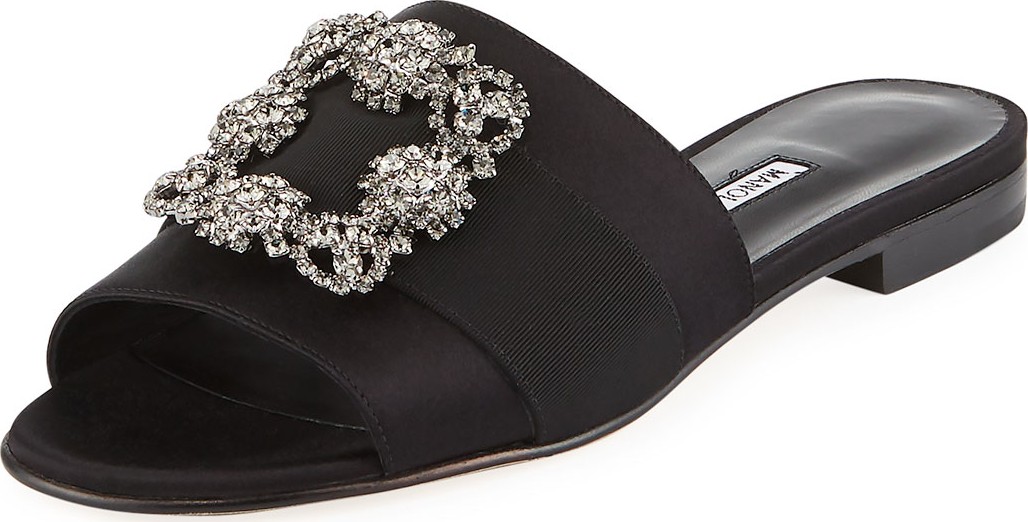 Manolo Blahnik Martamod Crystal-Buckle Slide Sandals