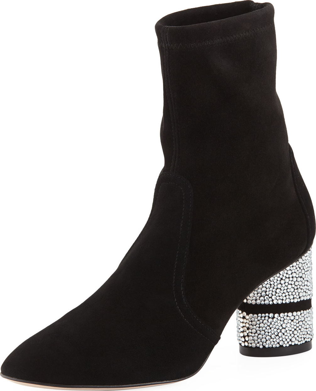 Stuart Weitzman Flash Sock 75mm Booties w/ Crystal Heel