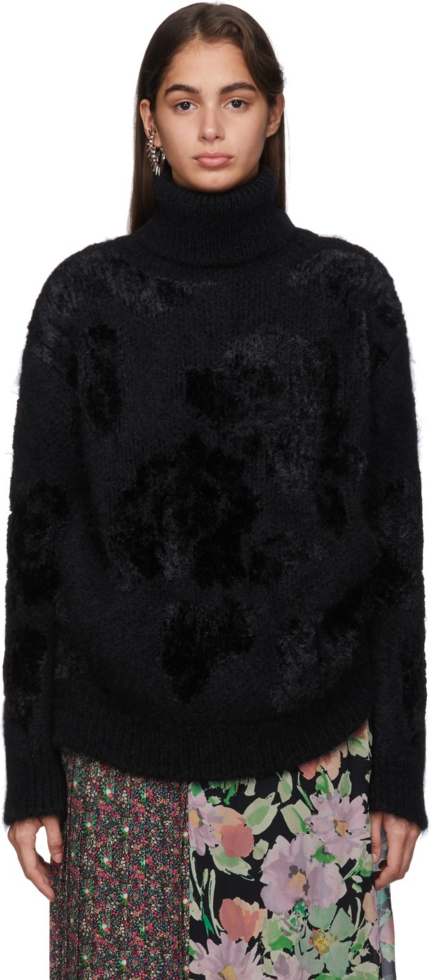 Junya Watanabe Black Wool Jacquard Turtleneck