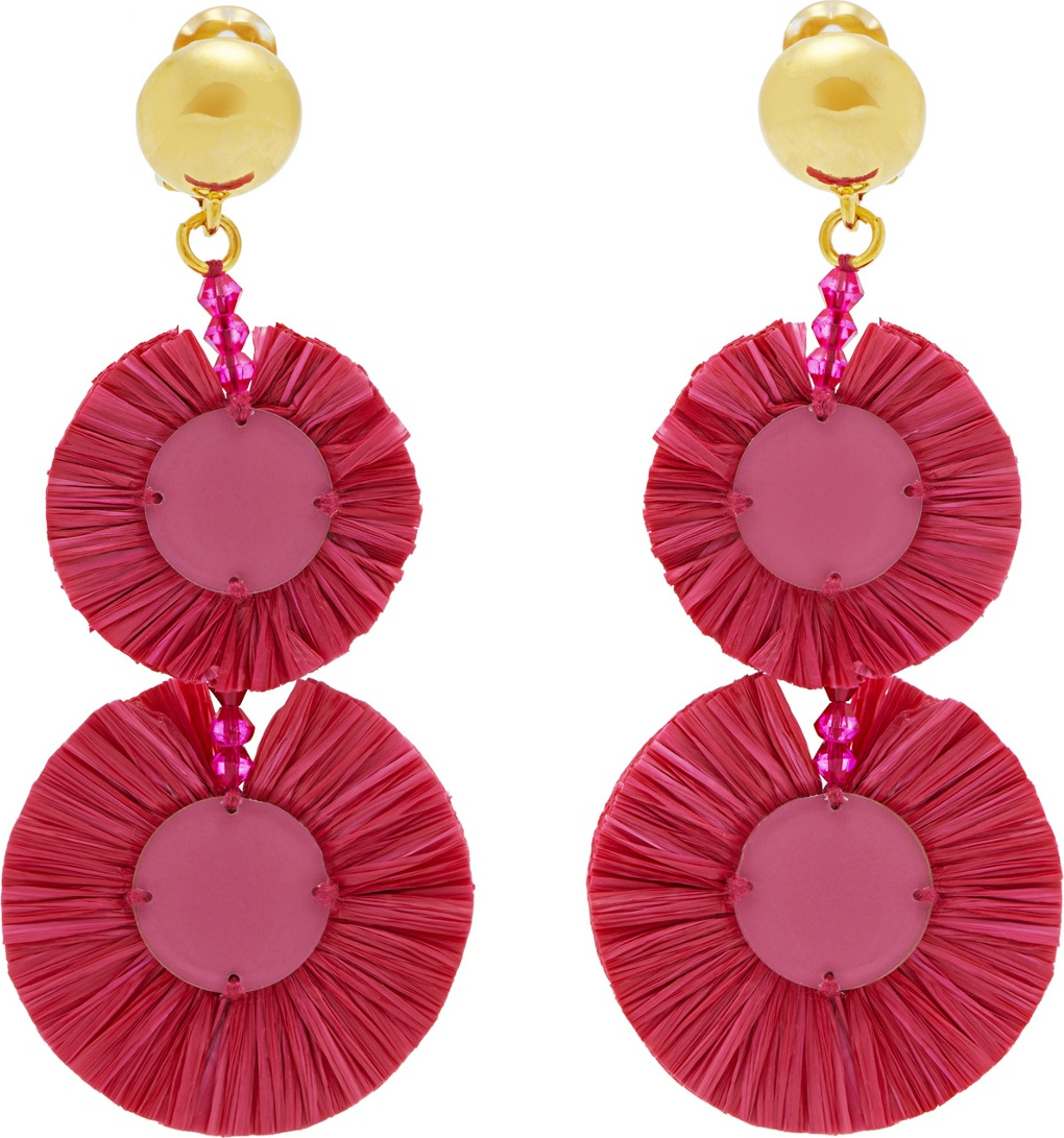 Oscar De La Renta Bead-embellished raffia disc-drop earrings