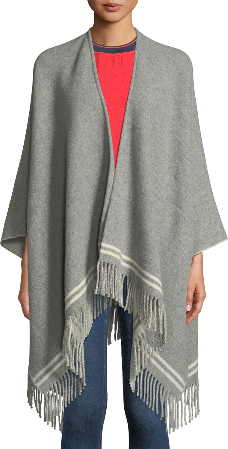 Rag & Bone Striped Wool Fringe Poncho