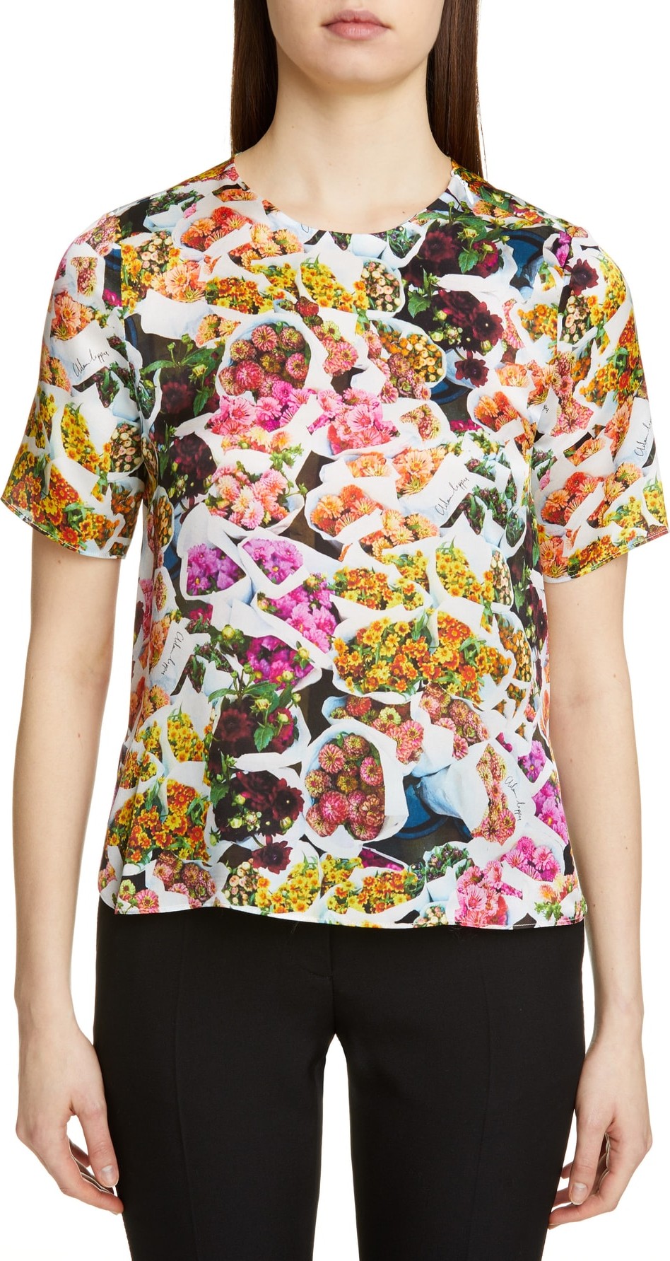Adam Lippes Floral Print Satin Top