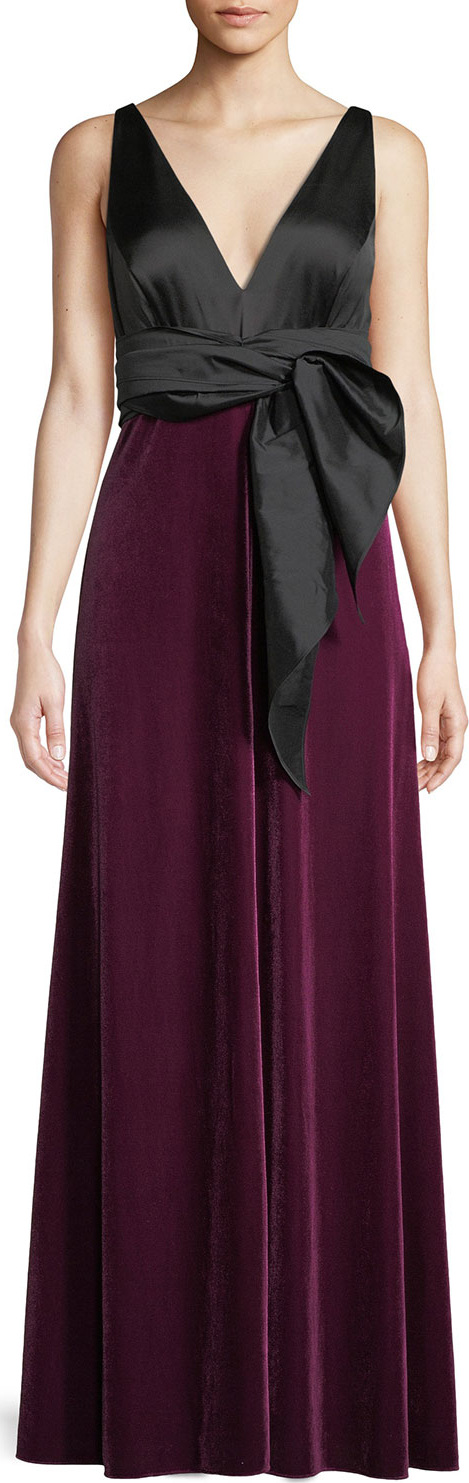 Aidan Mattox Charmeuse Bow Gown w/ Velvet Skirt