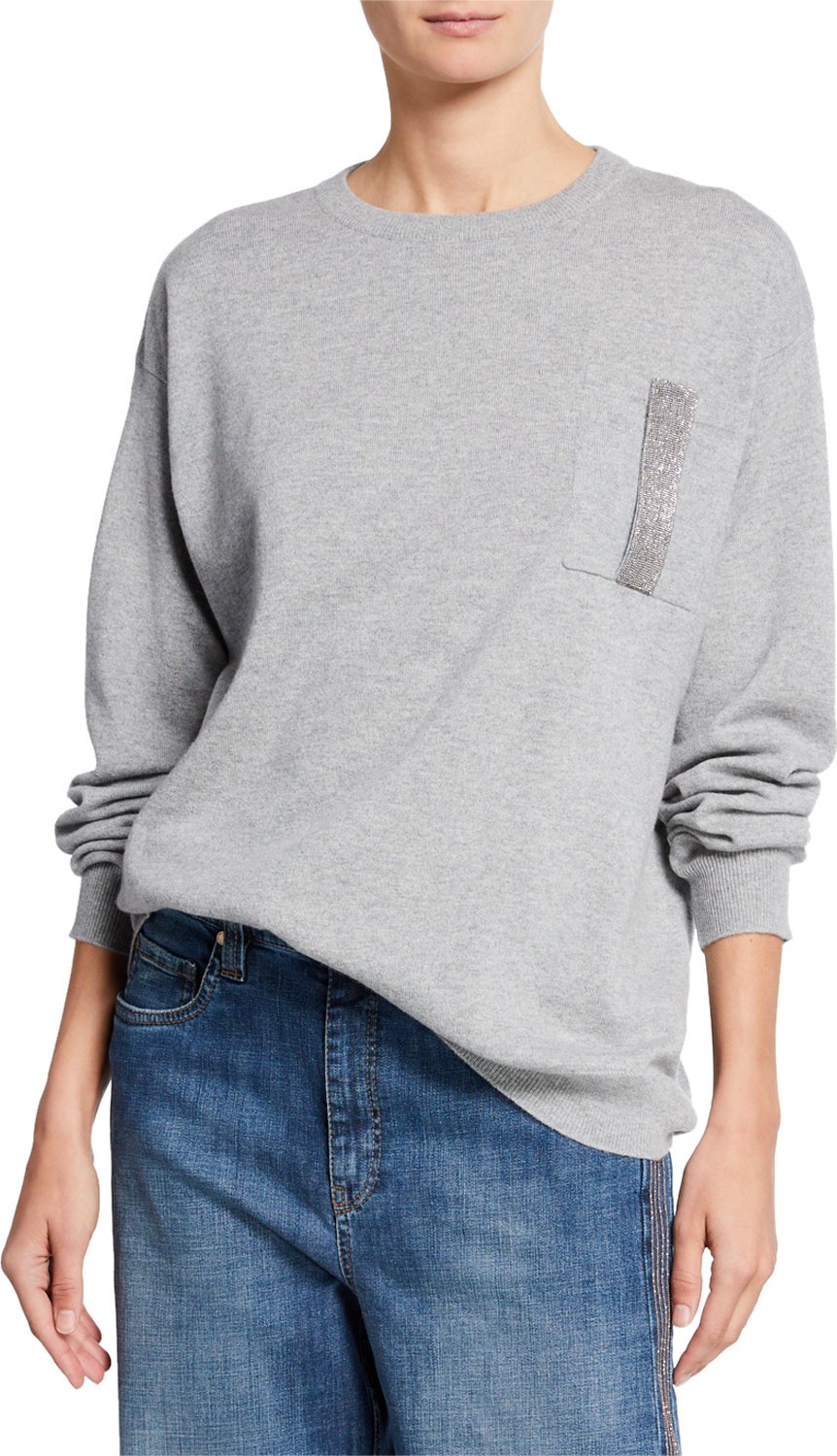 Brunello Cucinelli Cashmere Monili-Pocket Pullover Sweater