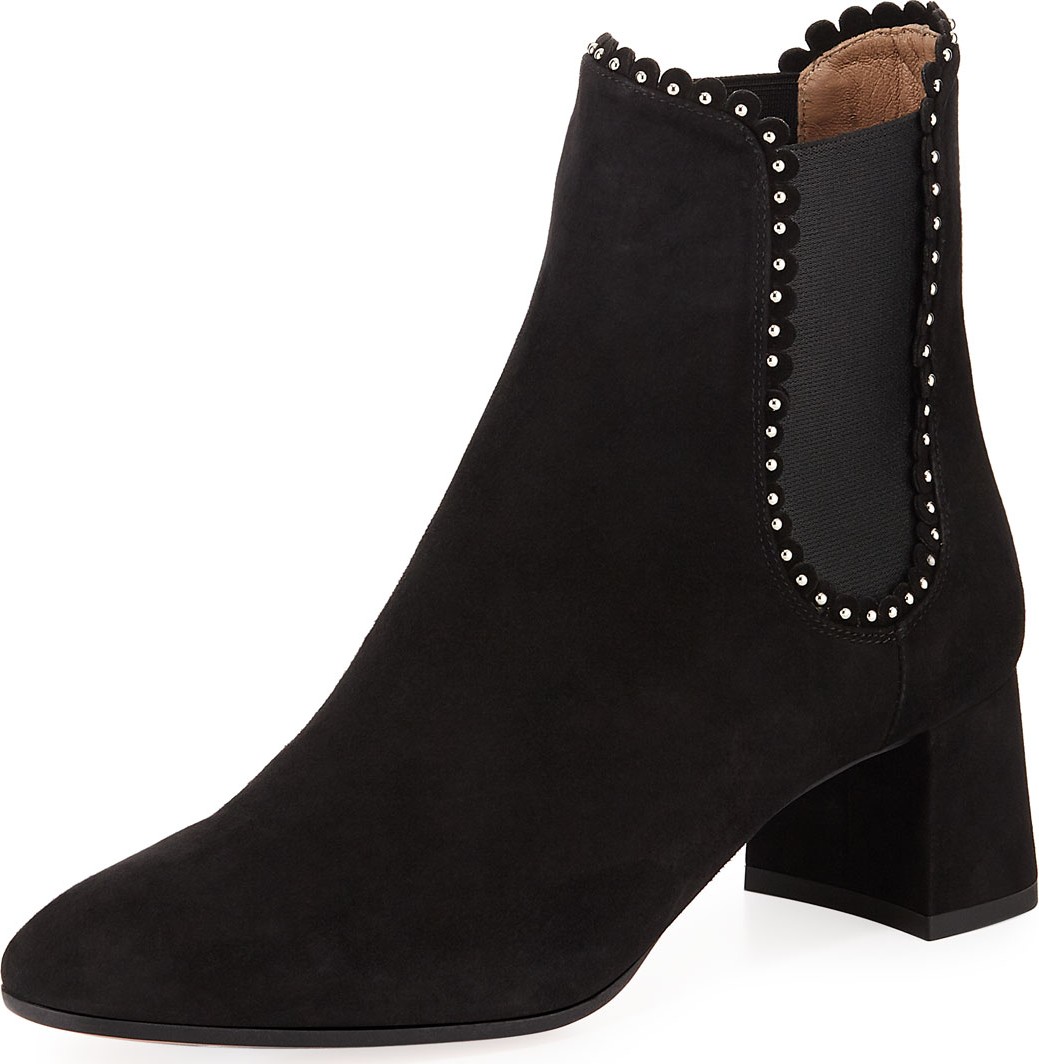 Aquazzura Catroux Low-Heel Studded Suede Booties