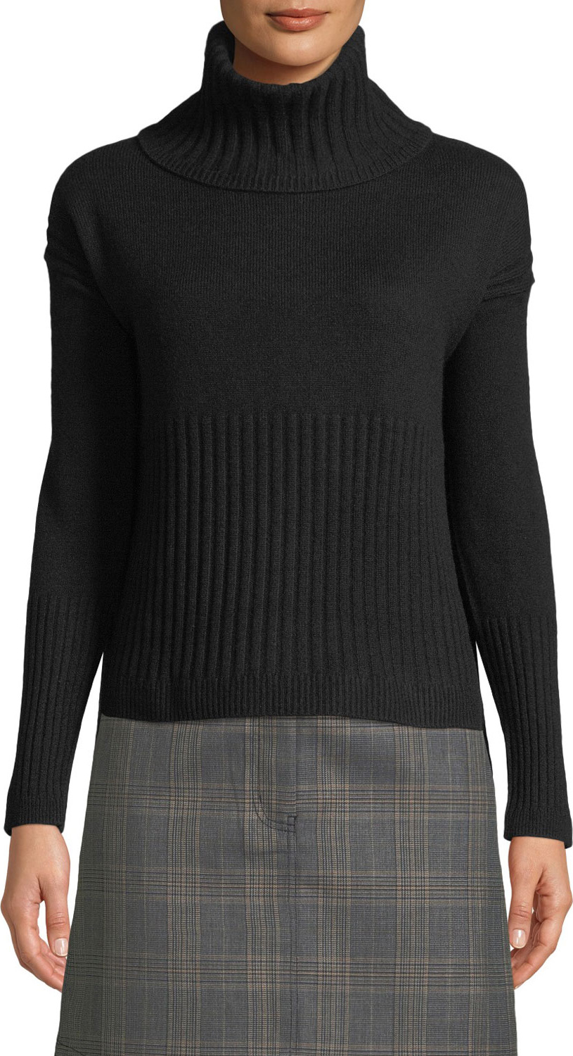 Derek Lam 10 Crosby Long-Sleeve Cashmere Turtleneck Sweater w/ Rib Detail