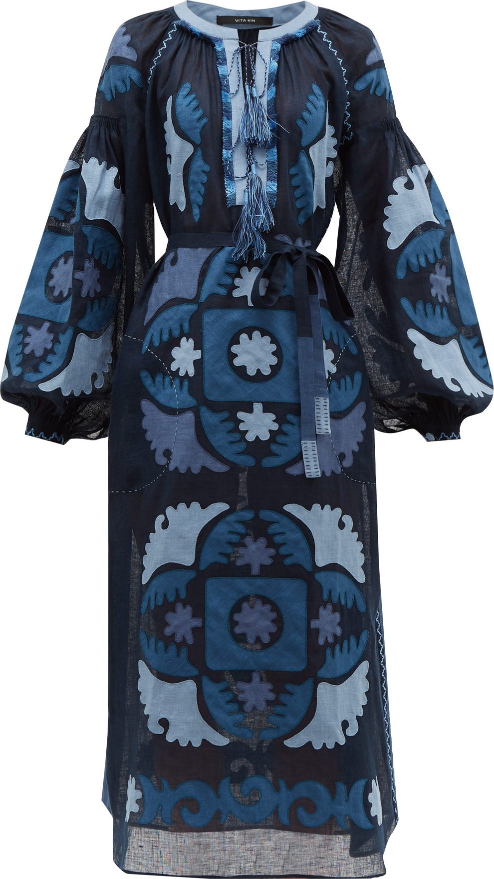 Vita Kin Scarab balloon-sleeve embroidered-linen dress