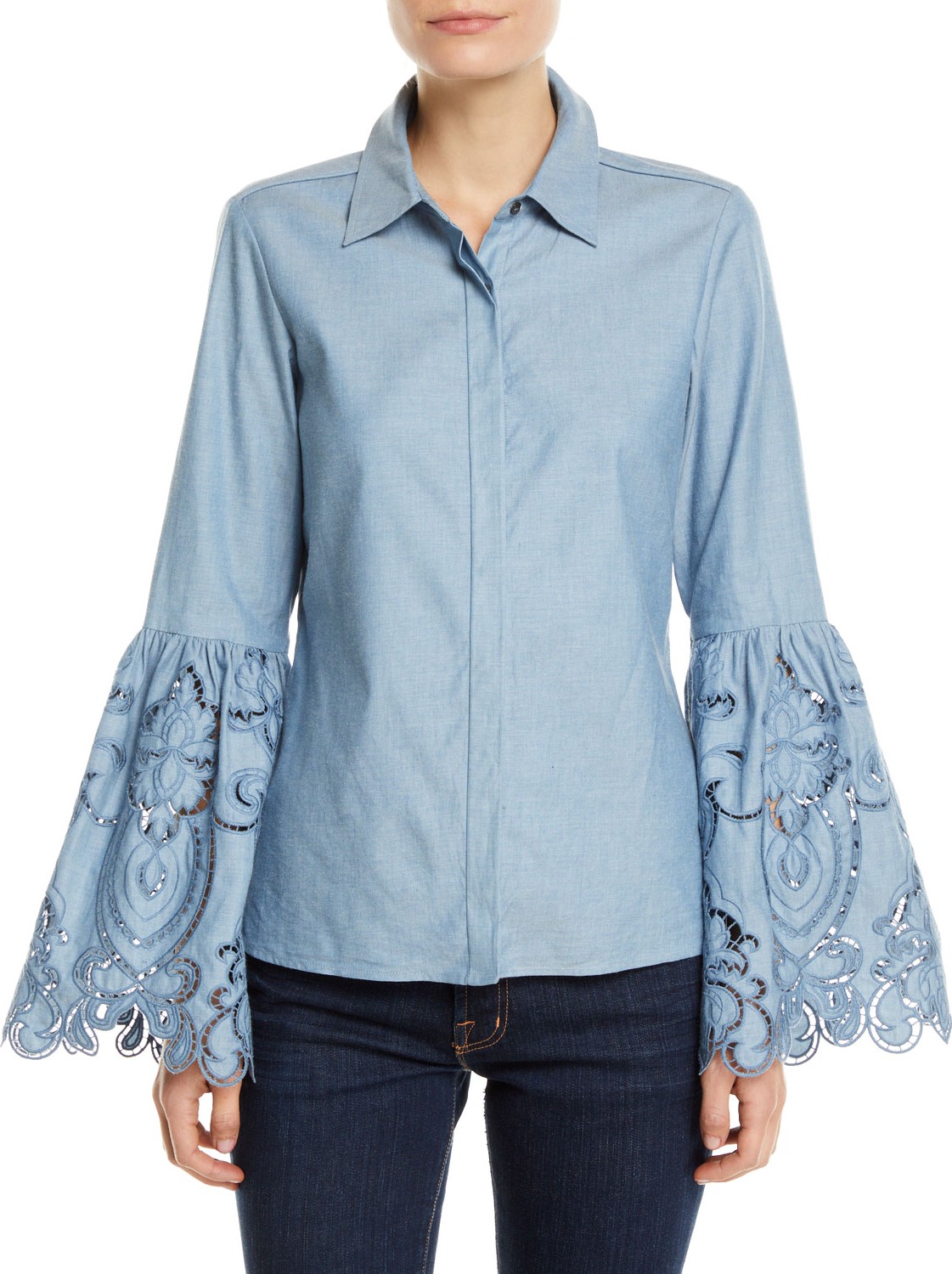 Ramy Brook Holden Embroidered Bell-Sleeve Top