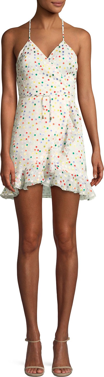 Lovers + Friends Gigi Halter Dot-Print Ruffle Wrap Dress