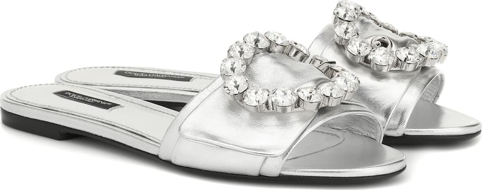 Dolce & Gabbana Crystal-embellished leather slides