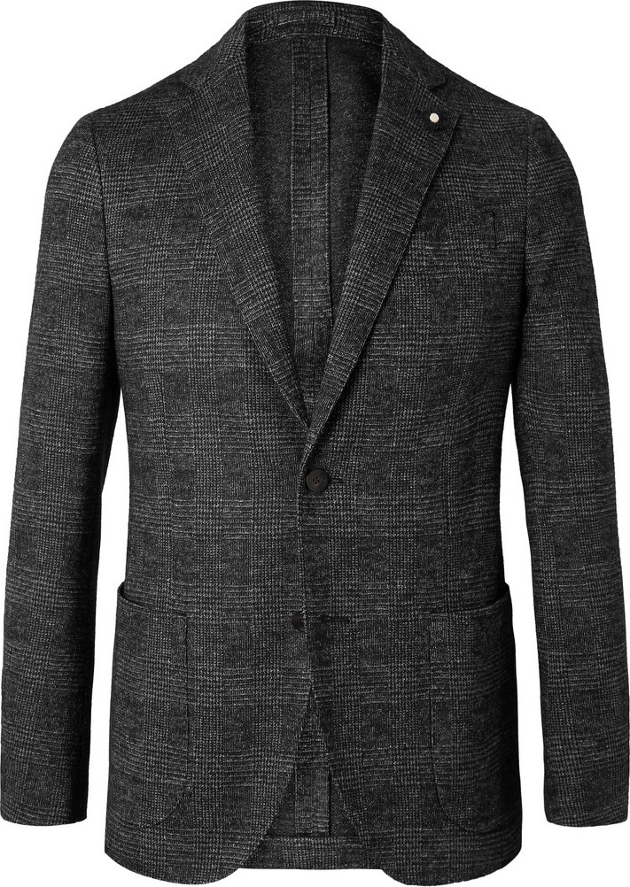 Lardini Grey Slim-Fit Unstructured Prince of Wales Checked Wool and Cotton-Blend Blazer
