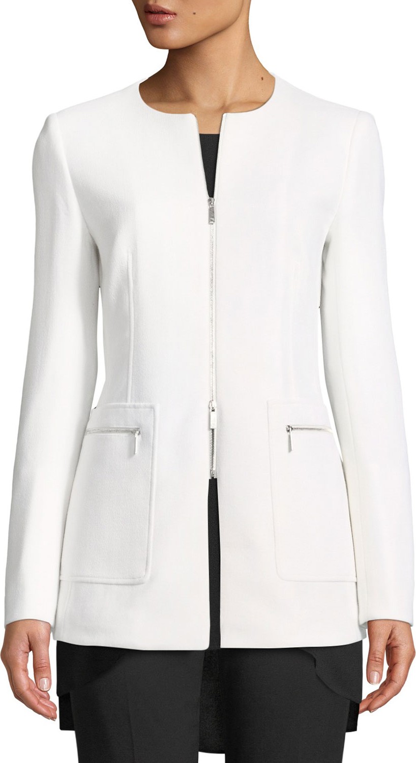 Lafayette 148 New York Landon Nouveau Crepe Wool Zip Jacket