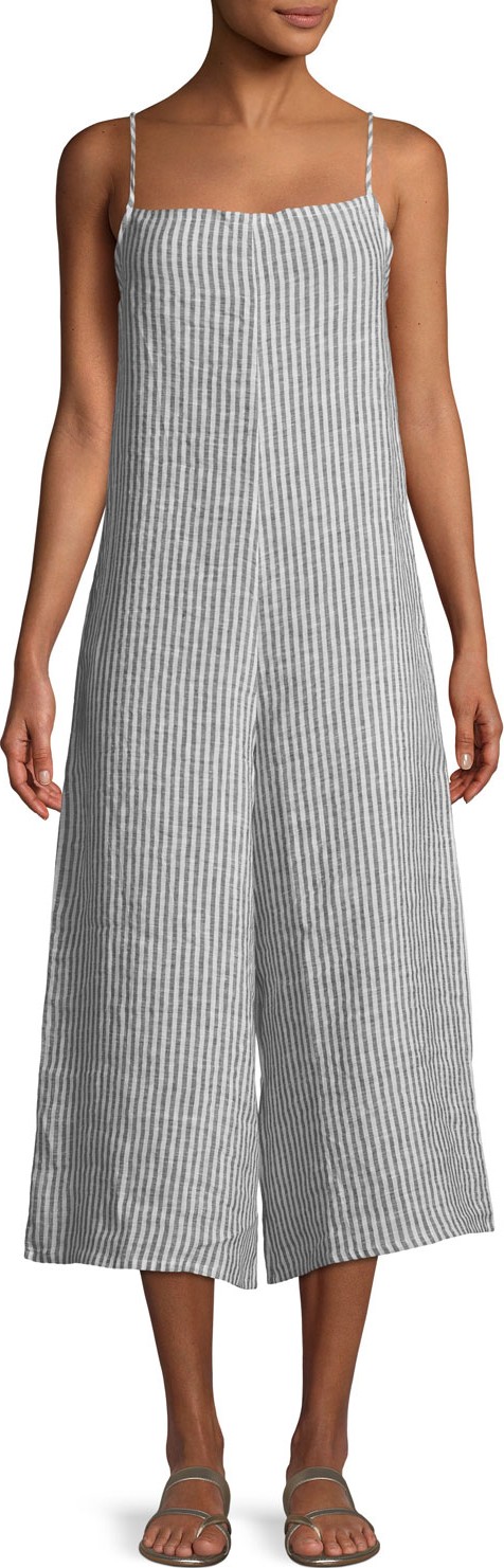 Vitamin A Stripe Linen Wide-Leg Coverup Jumpsuit