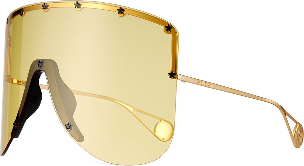 Gucci Rimless Shield Sunglasses w/ Star Studs