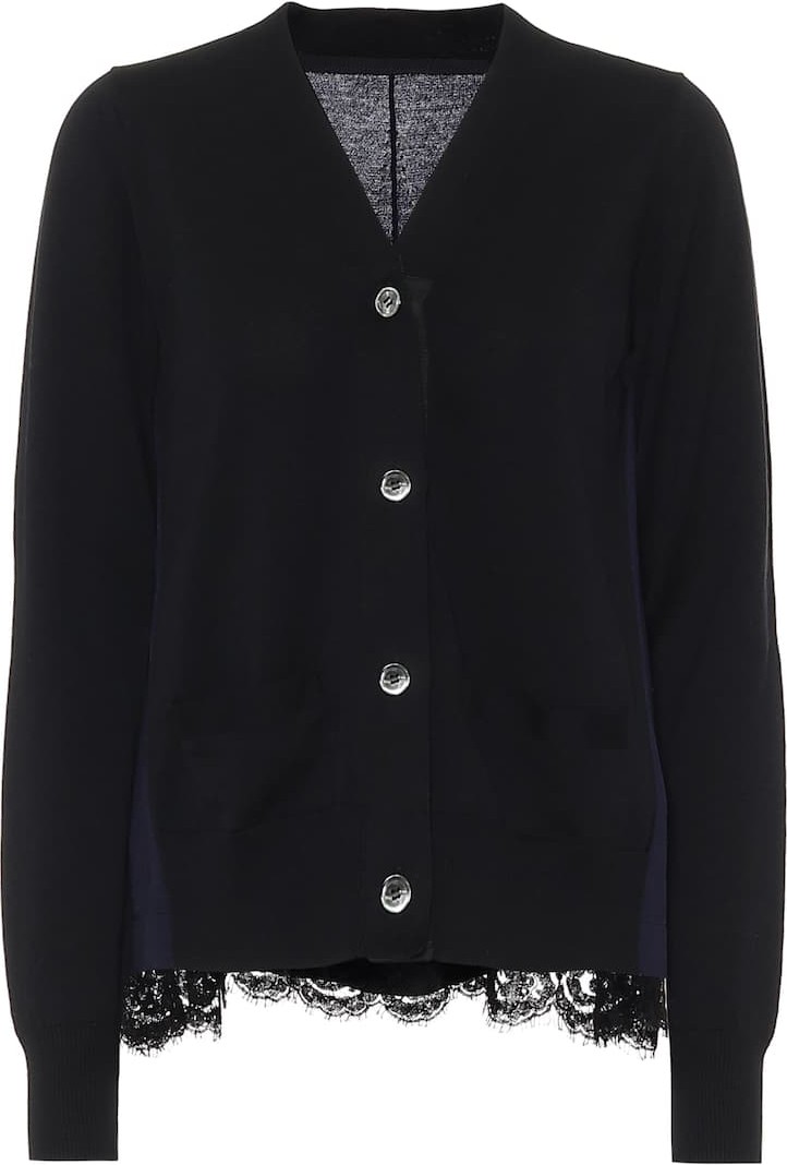Sacai Lace-trimmed cotton cardigan