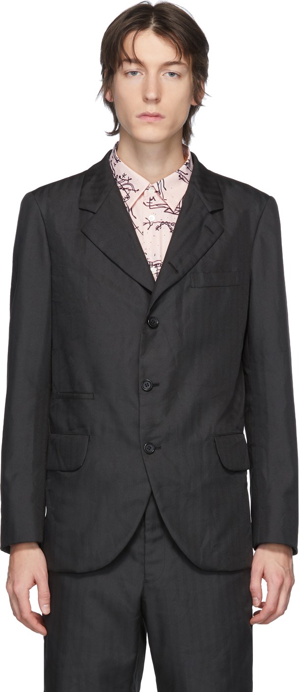 Comme des Garçons Homme Deux Black Textured Herringbone Blazer