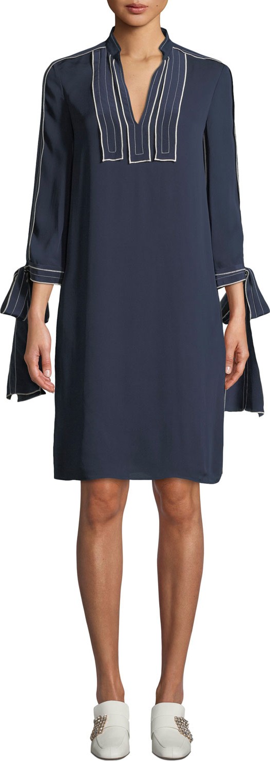Tory Burch Silk Tunic Georgette Dress with 3/4 Tie-Sleeves Tory Burch Silk Tunic Georgette Dress with 3/4 Tie-Sleeves