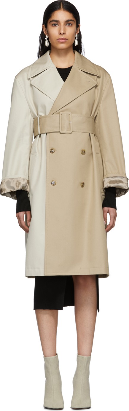 MM6 Maison Margiela Beige Two-Tone Trench Coat