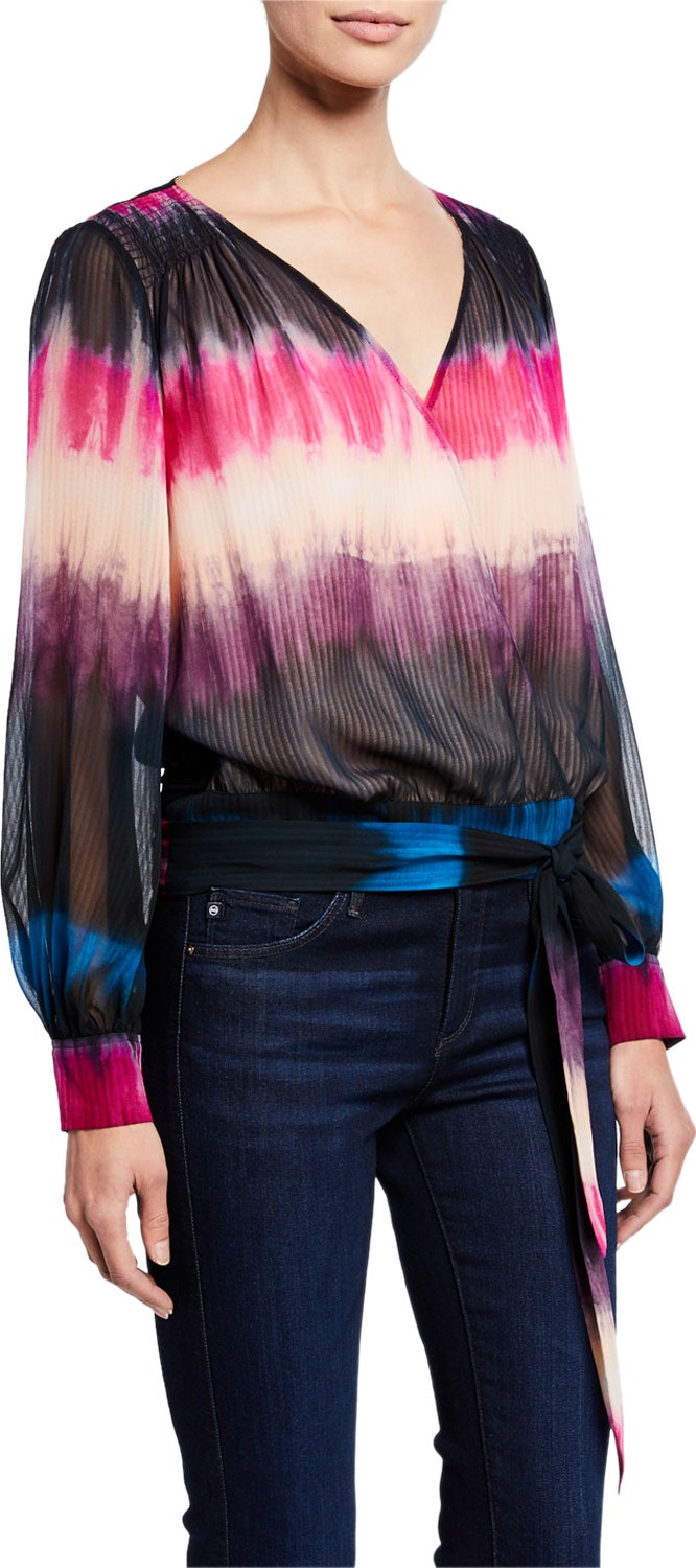 Tanya Taylor Klara Tie-Dye Long-Sleeve Silk Top Tanya Taylor Klara Tie-Dye Long-Sleeve Silk Top
