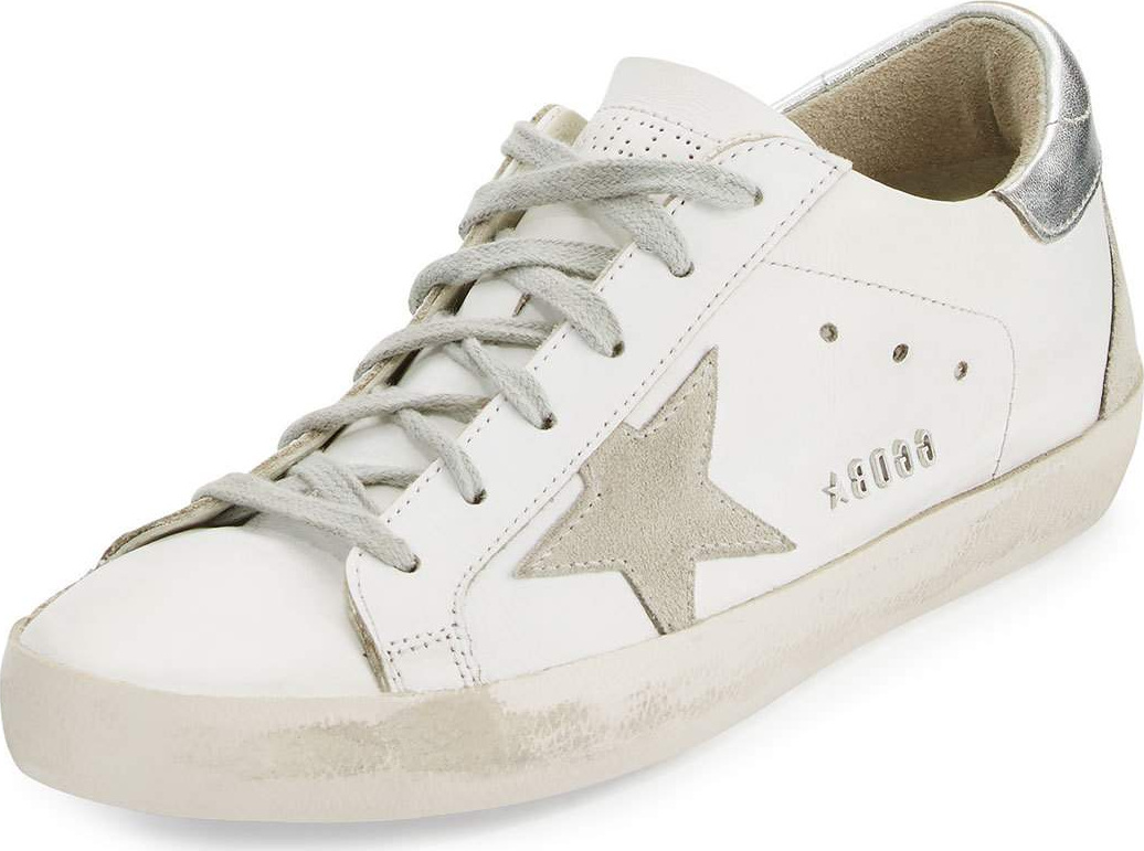 Golden Goose Deluxe Brand Distressed Leather Low-Top Sneaker, White/Silver