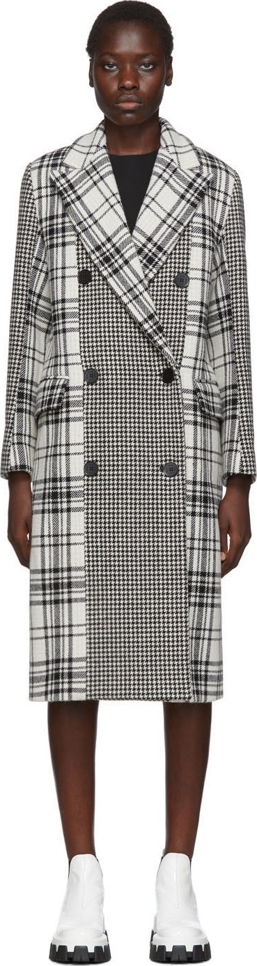 MSGM Black & White Plaid Double-Breasted Coat