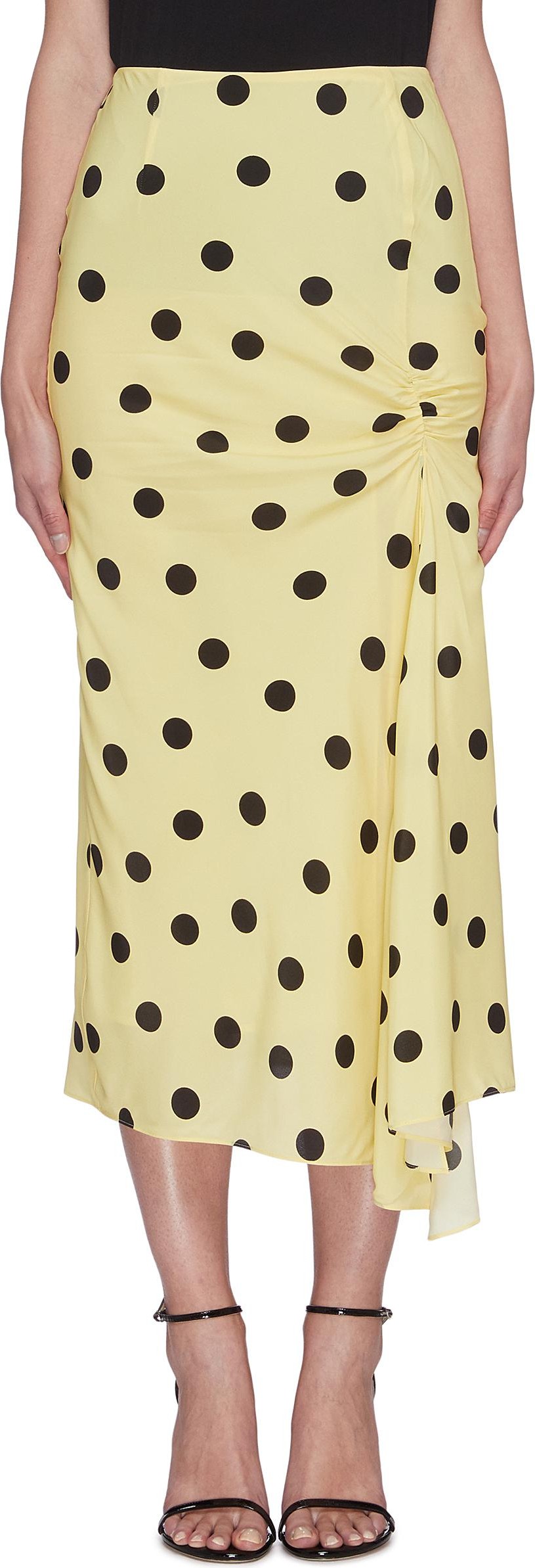 De La Vali 'Caroline' polka dot flared satin midi skirt