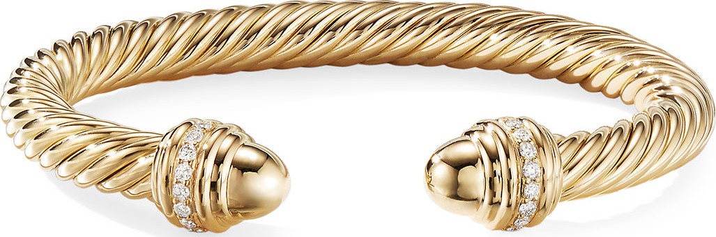David Yurman 18k Gold Cable Bracelet w/ Diamonds, 7mm, Size M
