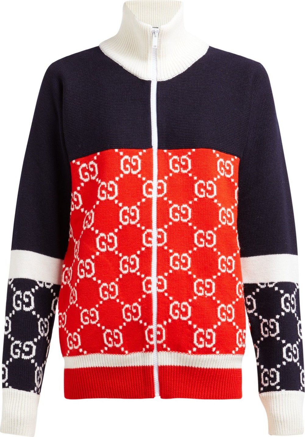 Gucci GG logo zip-through wool sweater