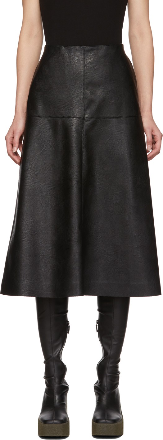 Stella McCartney Black Faux-Leather A-Line Skirt