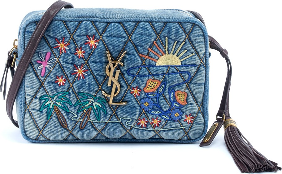 Saint Laurent Lou YSL Monogram Quilted Embroidered Denim Crossbody Camera Bag