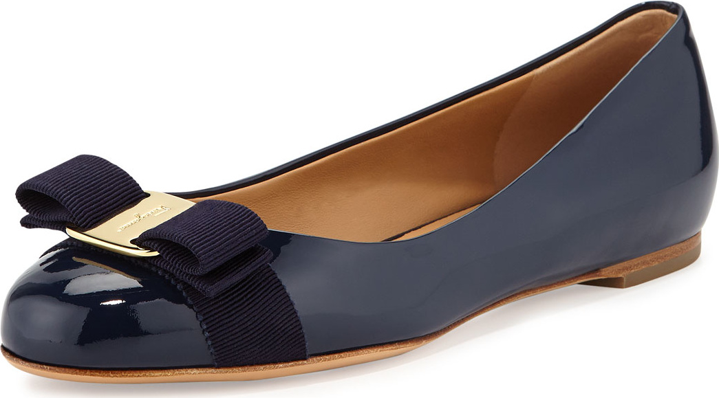 Salvatore Ferragamo Varina Patent Bow Ballet Flat, Oxford Blue