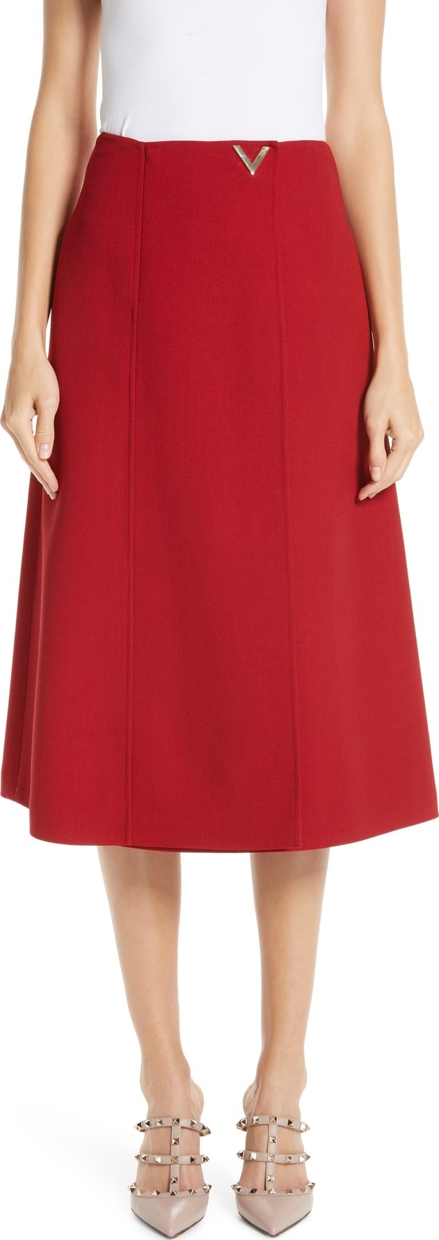 Valentino V-Detail Double Crepe Faux Wrap Skirt
