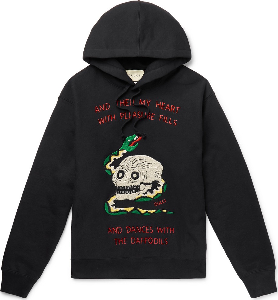 Gucci Embroidered Loopback Cotton-Jersey Hoodie