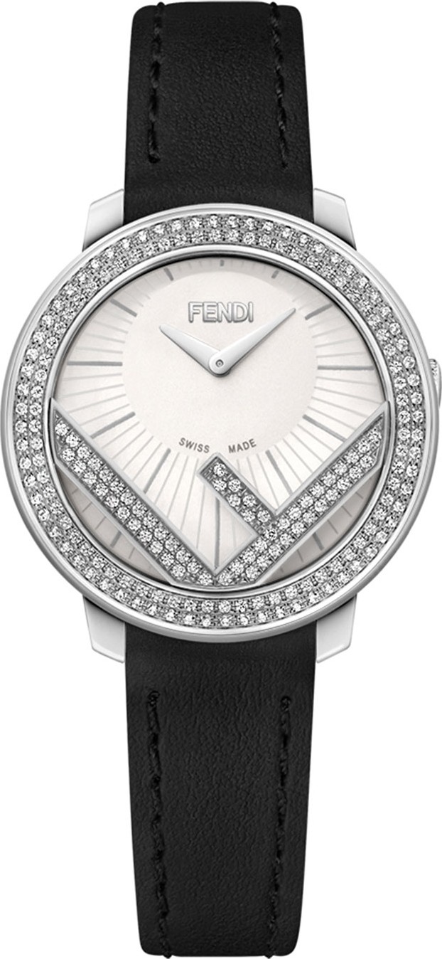 Fendi 28mm Run Away Watch w/ Diamonds, Black/White