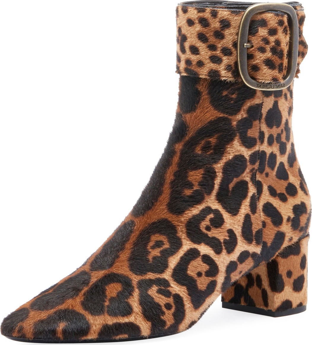 Saint Laurent Joplin Leopard-Print Fur Booties