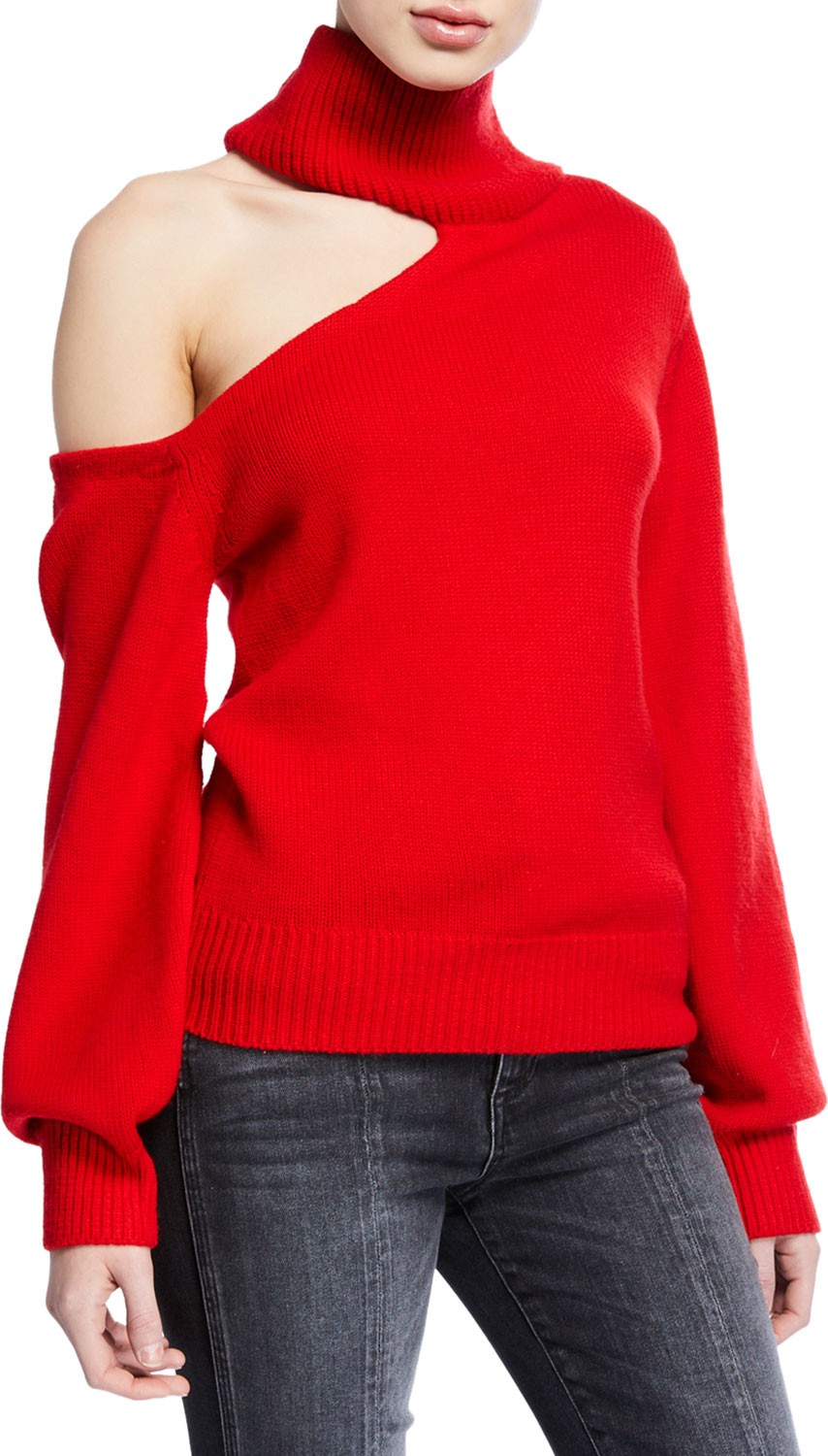 Alice + Olivia Cold-Shoulder Wool Turtleneck Sweater