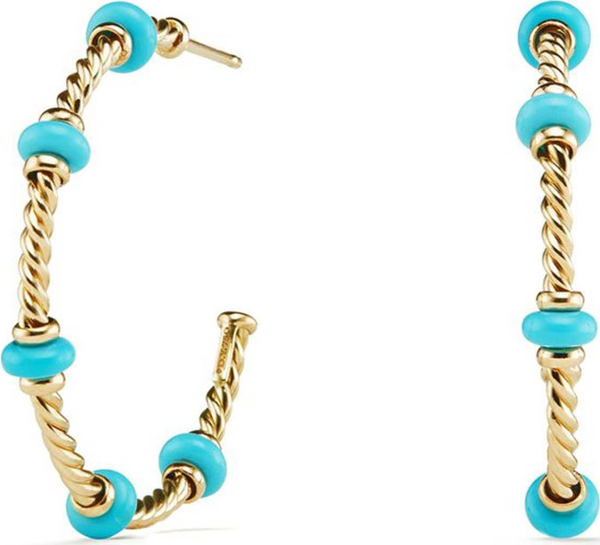 David Yurman 18k Gold Rio Rondelle Hoop Earrings in Turquoise