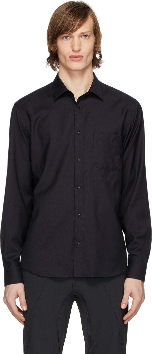 Z Zegna Navy Merino Snap Button Shirt
