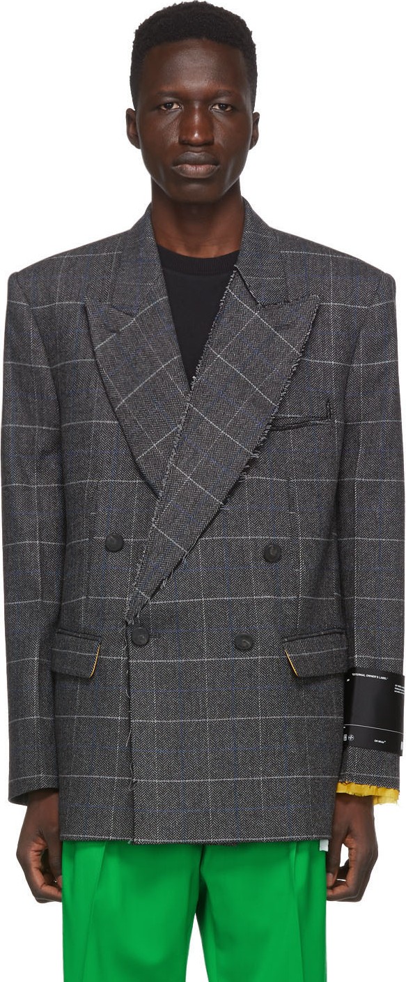 Off White Grey Wool Volume Double-Breasted Blazer