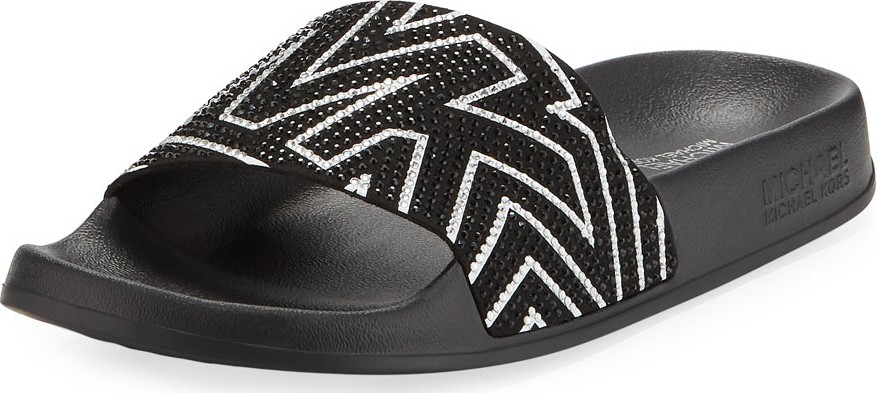 MICHAEL MICHAEL KORS Gilmore Crystal Logo Pool Slide Sandals